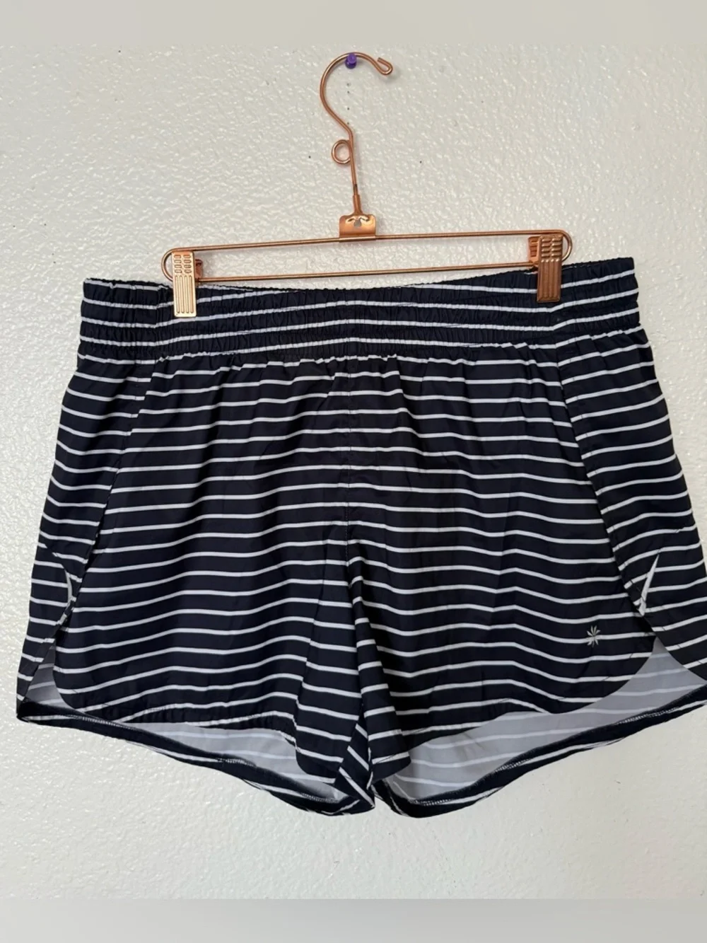 Athleta Navy and White Striped Athletic Shorts Size L